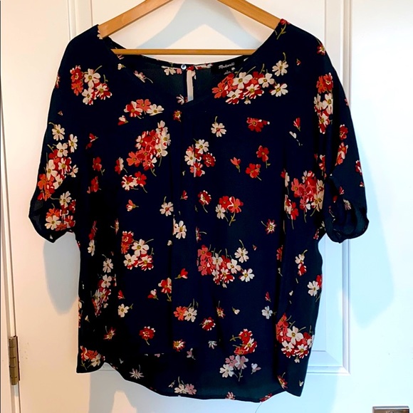 Madewell floral green short sleeve blouse - Picture 2 of 4
